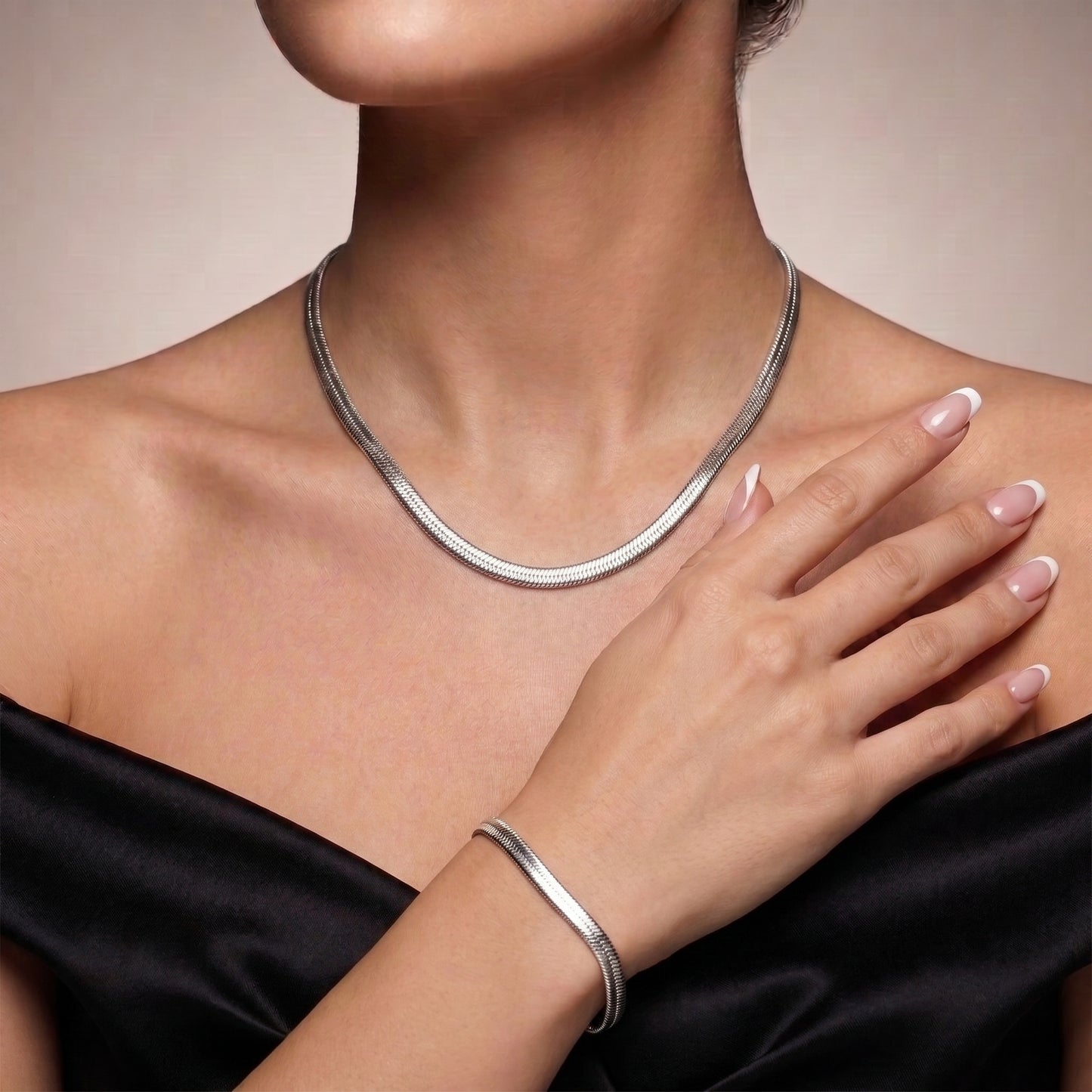 Snake Chain Necklace and Bracelet Set