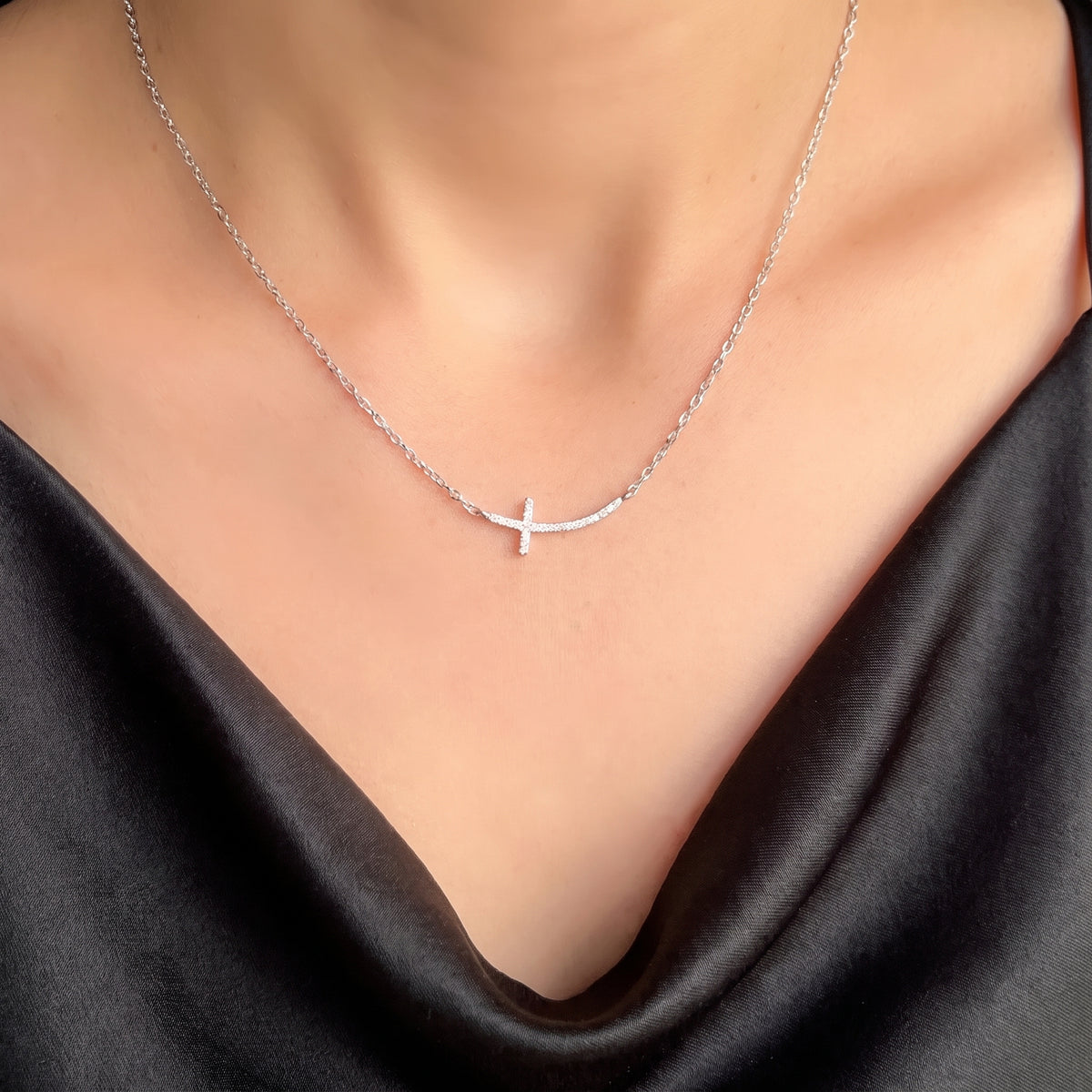 Curved Cross Necklace